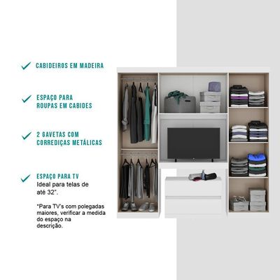Guarda Roupa Solteiro 6 Portas Branco C/ Escrivaninha