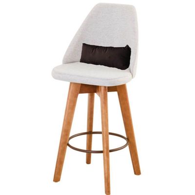 Kit 05 Banquetas Linho Bege E Almofada Suede Marrom
