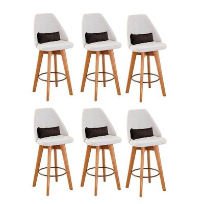 Kit 06 Banquetas Linho Bege E Almofada Suede Marrom