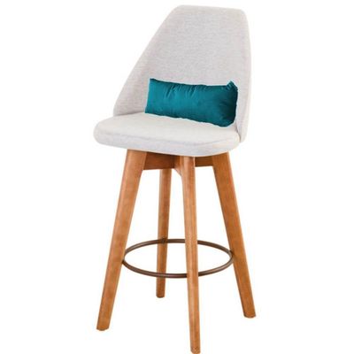 Kit 05 Banquetas Linho Bege E Almofada Suede Azul Turquesa