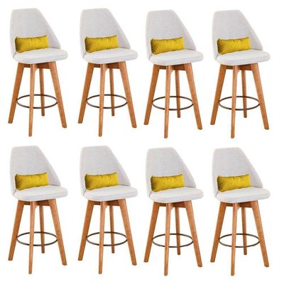 Kit 08 Banquetas Bege Claro E Almofada Suede Amarelo