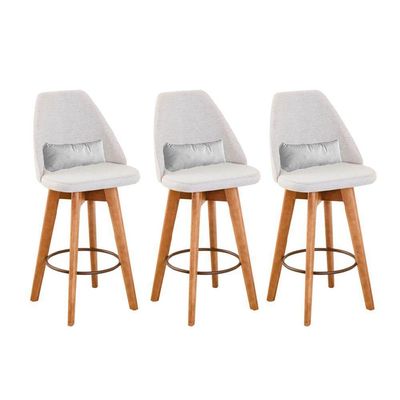 Kit 03 Banquetas Linho Bege E Almofada Suede Branco