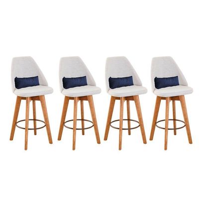 Kit 04 Banquetas Linho Bege E Almofada Suede Azul Marinho