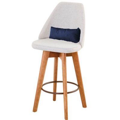 Kit 04 Banquetas Linho Bege E Almofada Suede Azul Marinho