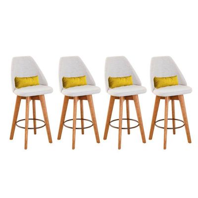 Kit 04 Banquetas Bege Claro E Almofada Sintético Amarelo