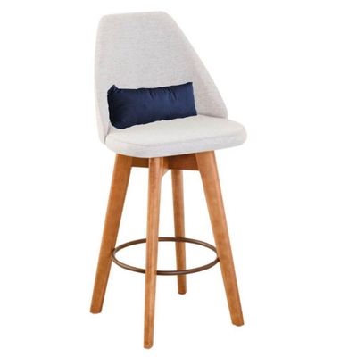 Kit 02 Banquetas Linho Bege E Almofada Suede Azul Marinho