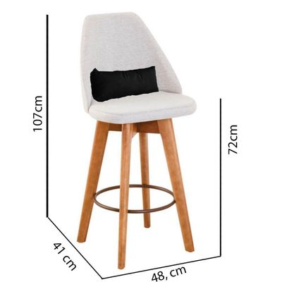 Banqueta Com Encosto Linho Bege E Almofada Suede Preto