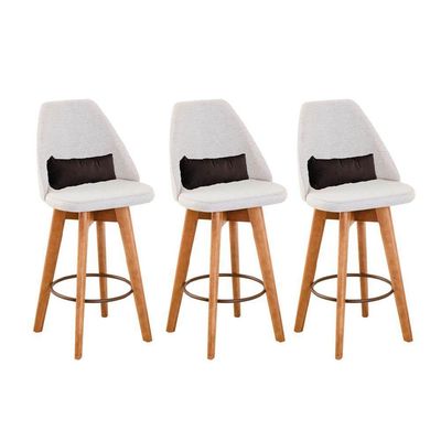 Kit 03 Banquetas Linho Bege E Almofada Marrom