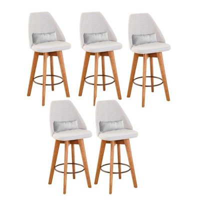 Kit 05 Banquetas Linho Bege E Almofada Branco