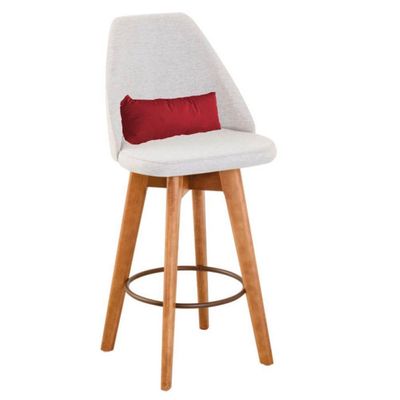 Kit 03 Banquetas Bege Claro E Almofada Corino Vermelho