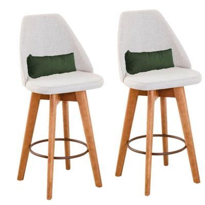 Kit 02 Banquetas Linho Bege E Almofada Suede Verde Musgo