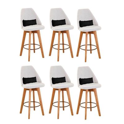 Kit 06 Banquetas Linho Bege E Almofada Suede Preto
