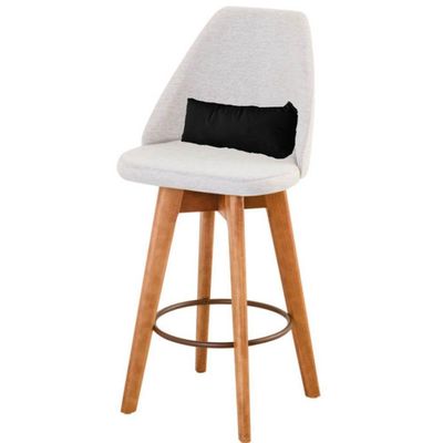 Kit 06 Banquetas Linho Bege E Almofada Suede Preto