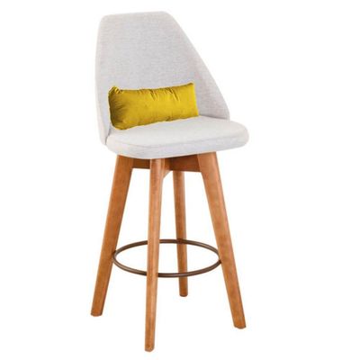 Kit 03 Banquetas Linho Bege E Almofada Suede Amarelo