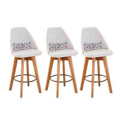 Kit 03 Banquetas Bege Claro E Almofada Flores