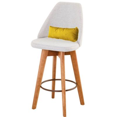 Banqueta Com Encosto Linho Bege Claro E Almofada Amarelo