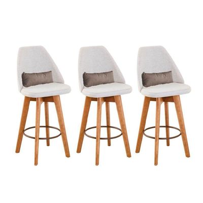 Kit 03 Banquetas Linho Bege E Almofada Suede Bege