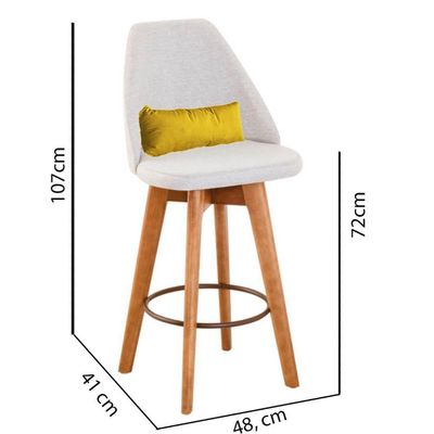 Kit 08 Banquetas Linho Bege E Almofada Suede Amarelo