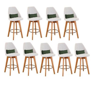 Kit 09 Banquetas Linho Bege E Almofada Suede Verde Musgo