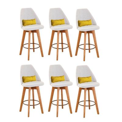 Kit 06 Banquetas Bege Claro E Almofada Sintético Amarelo
