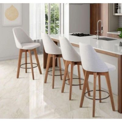 Kit 02 Banquetas Linho Bege E Almofada Folhas