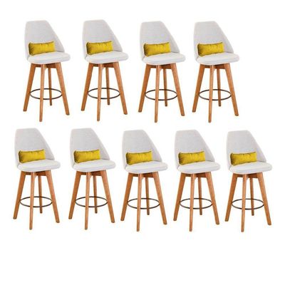Kit 09 Banquetas Bege Claro E Almofada Suede Amarelo