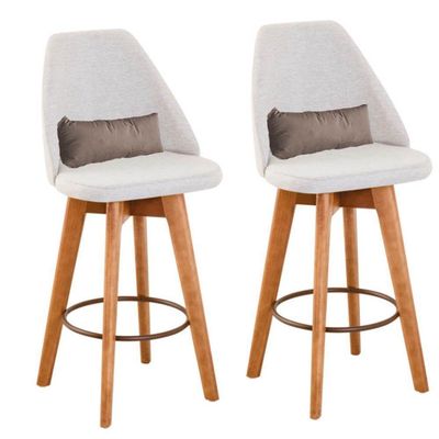 Kit 02 Banquetas Linho Bege E Almofada Suede Bege