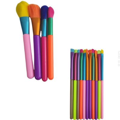 Pincel Maquiagem Kit 15 Peças Neon Colorido Makeup