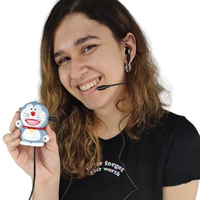 Mini Telefone Fixo Gato Doraemon Mesa C Headset Microfone