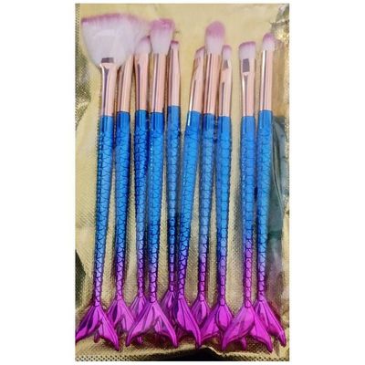 Pincel Sereia Kit 10 Peças Maquiagem Portatil Mermaid