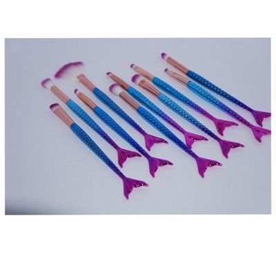 Pincel Sereia Kit 10 Peças Maquiagem Portatil Mermaid
