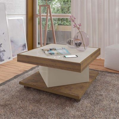 Mesa De Centro Saara Pinho Com Off White Quadrada