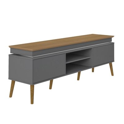 Rack Grafite/carvalho Para Tvs De Até 75" Tampo C/ Bordas