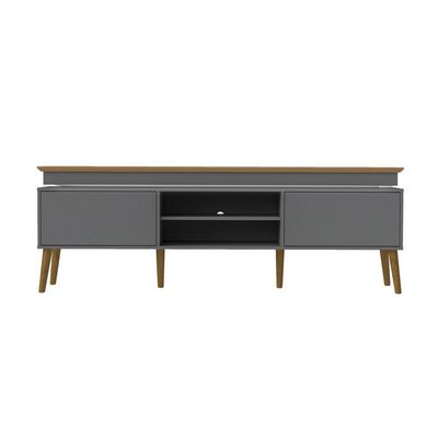 Rack Grafite/carvalho Para Tvs De Até 75" Tampo C/ Bordas
