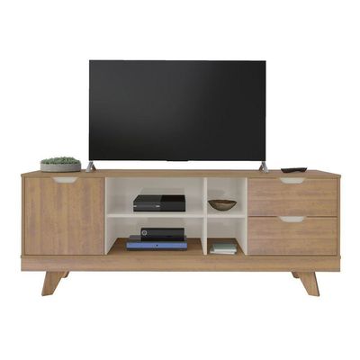 Rack Pinho/off White Para Tv Até 60" 04 Portas 02 Gavetas