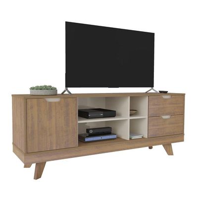 Rack Pinho/off White Para Tv Até 60" 04 Portas 02 Gavetas
