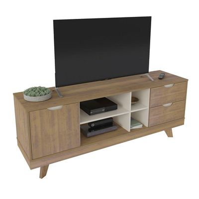 Rack Pinho/off White Para Tv Até 60" 04 Portas 02 Gavetas