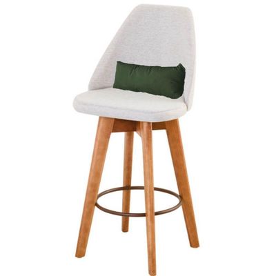 Kit 04 Banquetas Linho Bege E Almofada Suede Verde Musgo