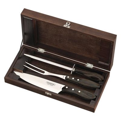 Kit P/ Churrasco Tramontina Em Inox Cabo Castanho Estojo Em