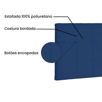 Cabeceira Painel Solteiro 0,90m Verona Suede Azul Marinho