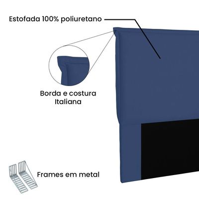 Cabeceira Solteiro 0,90m Veneza Suede Azul Marinho