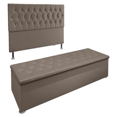 Kit Cabeceira e Calçadeira Baú Casal 1,40m Suede Bege