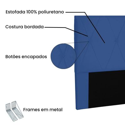 Cabeceira Solteiro 0,90m Aquilla Suede Azul Marinho