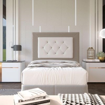 Cabeceira Solteiro 0,90m Havana Suede Bege Branco