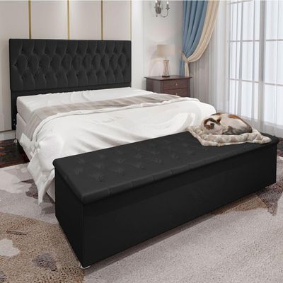 Kit Cabeceira e Calçadeira Baú Queen 1,60m Suede Preto