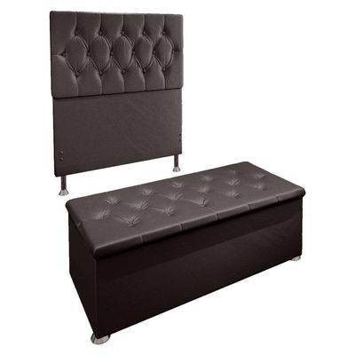 Kit Cabeceira e Calçadeira Baú Solteiro 0,90m Suede Marrom