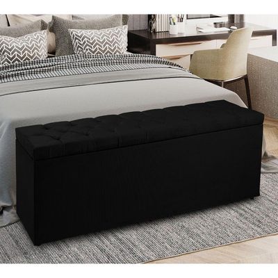 Calçadeira Recamier Baú Solteiro 0,90m Suede Preto