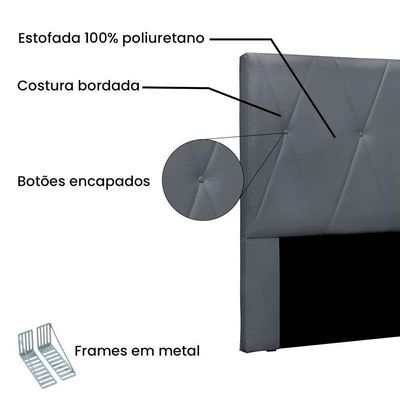 Cabeceira King 1,95m Aquilla Veludo - Pallazio Cinza Chumbo