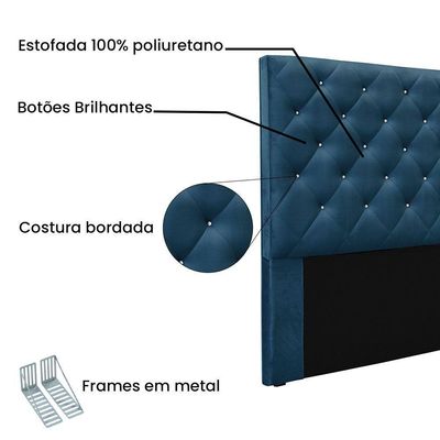 Cabeceira Solteiro 0,90m Tânia Veludo - Pallazio Cor Azul Marinho