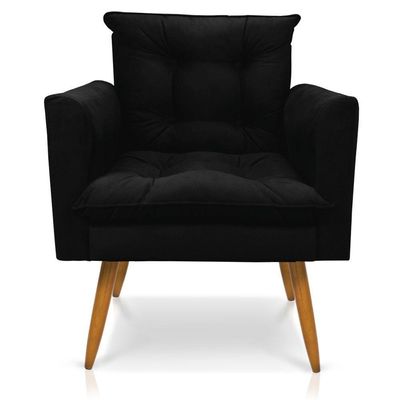 Kit 2 Poltronas Olivia Suede Preto Pés Palito Castanho - Pallazio